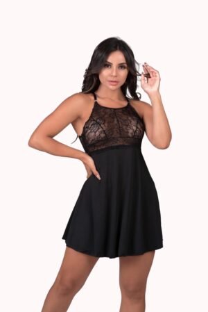 Camisola em microfibra com renda vazada – Doce Malícia