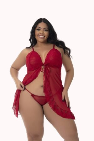 Camisola Aberta Plus Size em Tule e Renda – Doce Malícia
