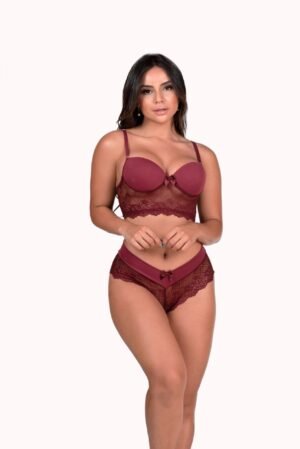 Conjunto de bojo em renda e microfibra – Doce Malícia