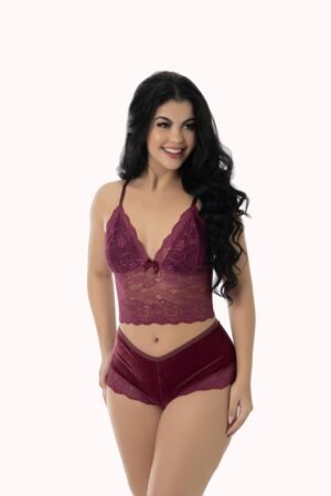 Short doll em veludo com renda – Doce Malícia